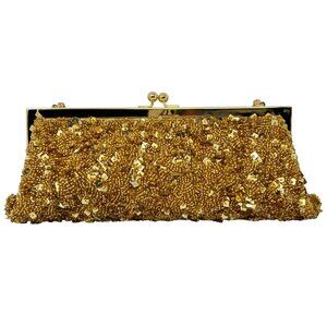 Valerie Stevens Gold Bead Sequin Clutch Bag Evening Formal Event Wedding Purse